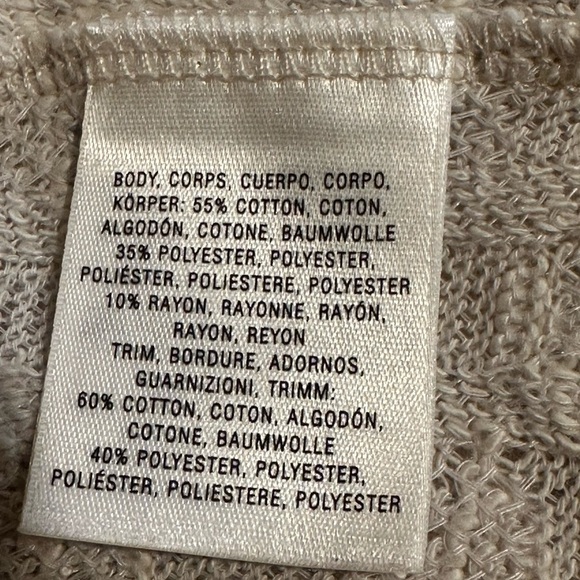 Anthropologie Tan Beige Sweater Knit Sleeve & Back Flowy Tee Shirt Women’s Small - Picture 9 of 11